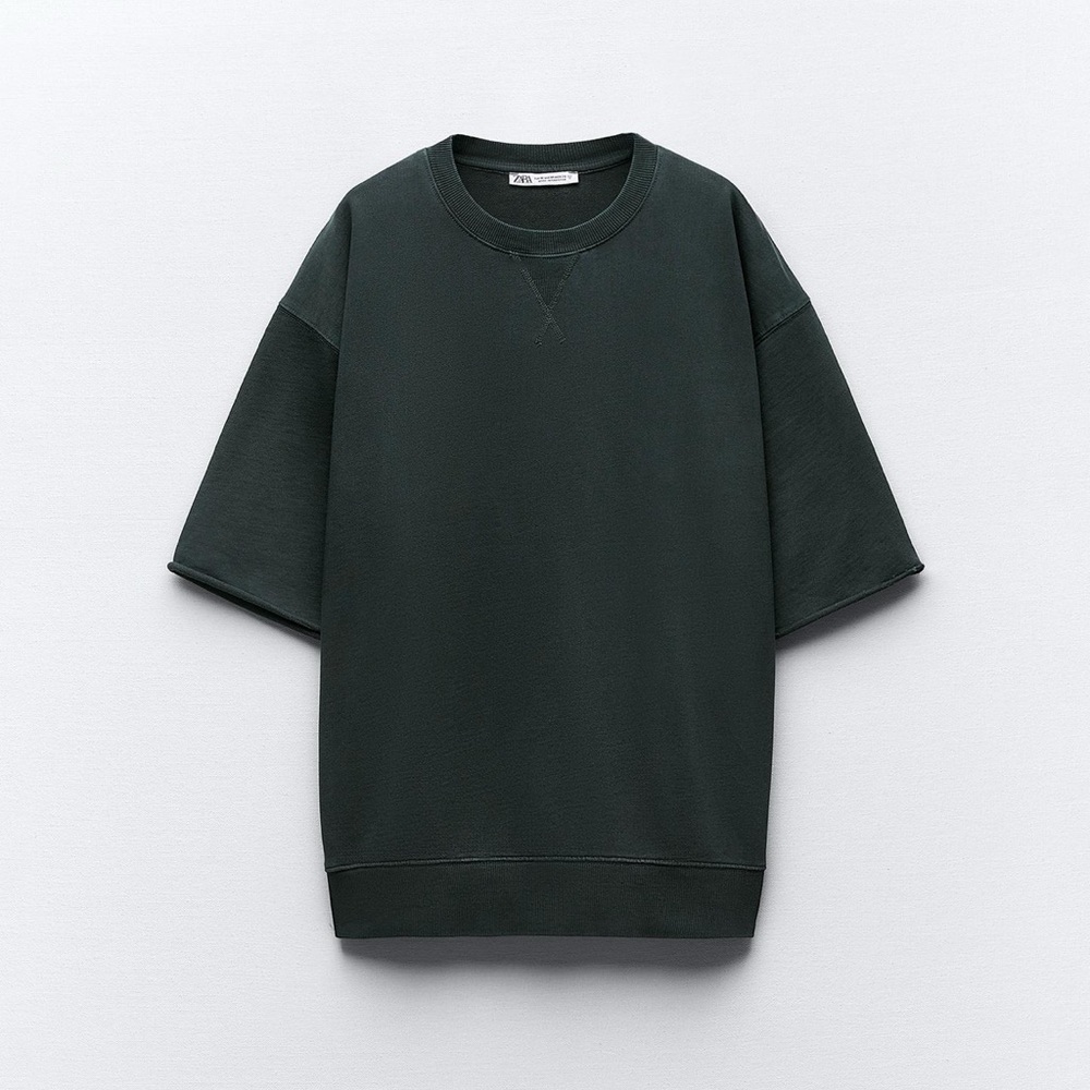 ZARA WASHED EFFECT SHORT SLEEVE PLUSH SWEATSHIRT - Picture 6 of 8